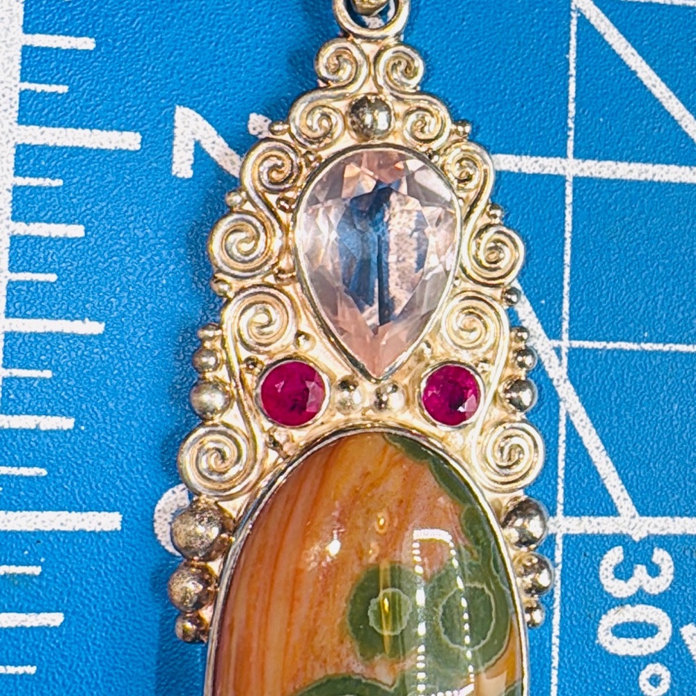 Sajen Sterling Silver Pendant. Rubies, Emerald, Rose Quartz - Picture 3 of 5